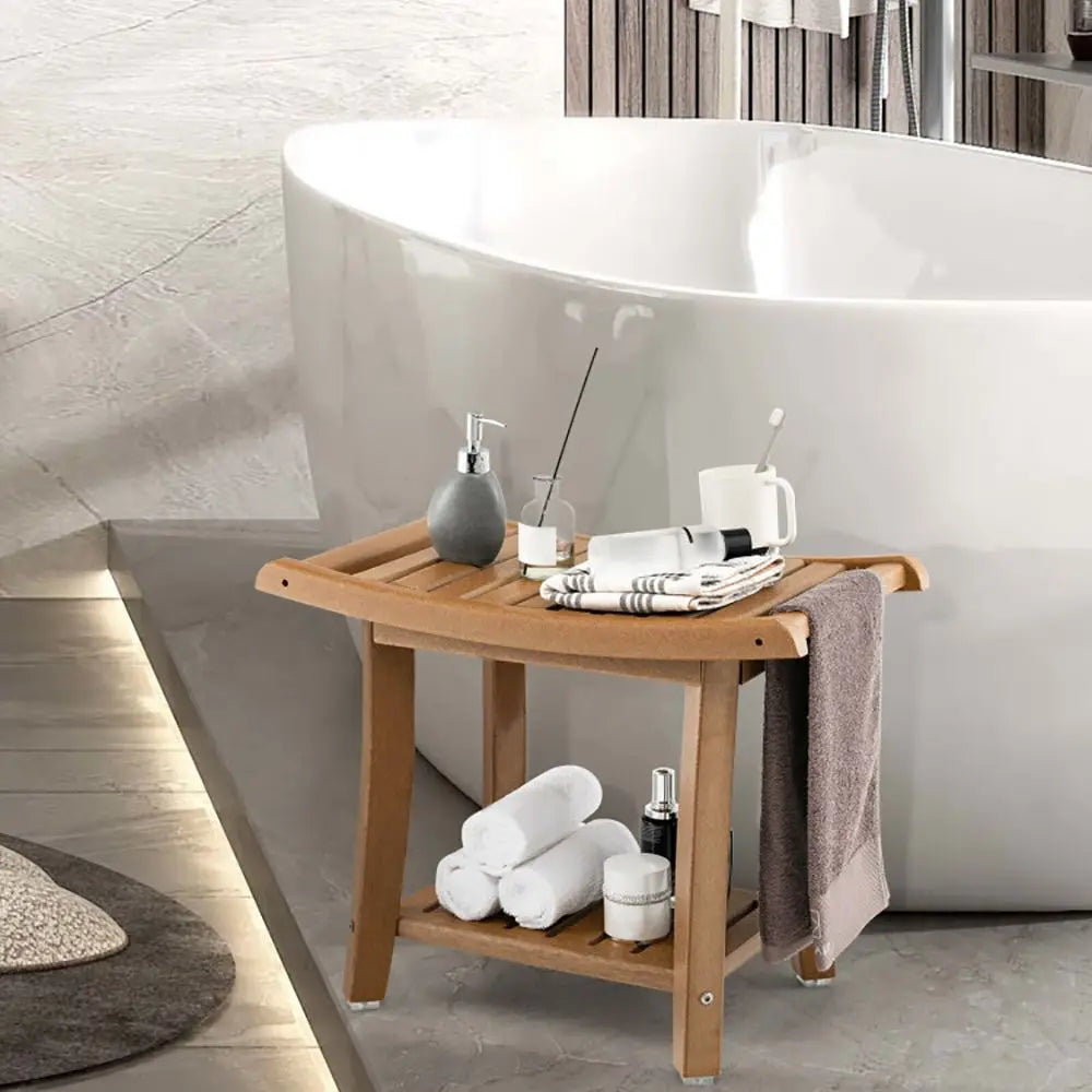 Heavy Duty Waterproof Bath Stool with Curved Seat and Storage Shelf Bathroom Furniture