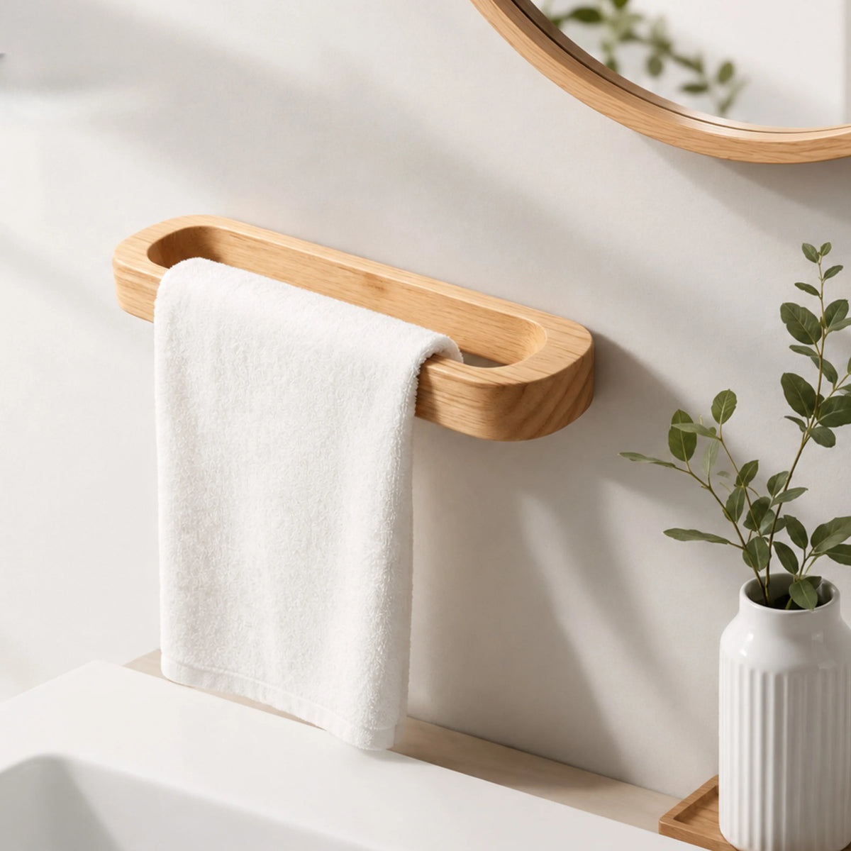 Wall-Mounted Wooden Towel Rack with Shelf – wood