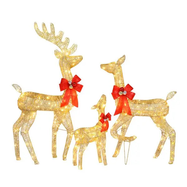 3pcs 54*20*122cm 30.00V 3.60W Family Elk Golden Iron Frame Cotton Thread Green Onion Powder Decoration Christmas Decorations