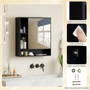 Mirrored Bathroom Wall Cabinet with Open Shelves – alternate view