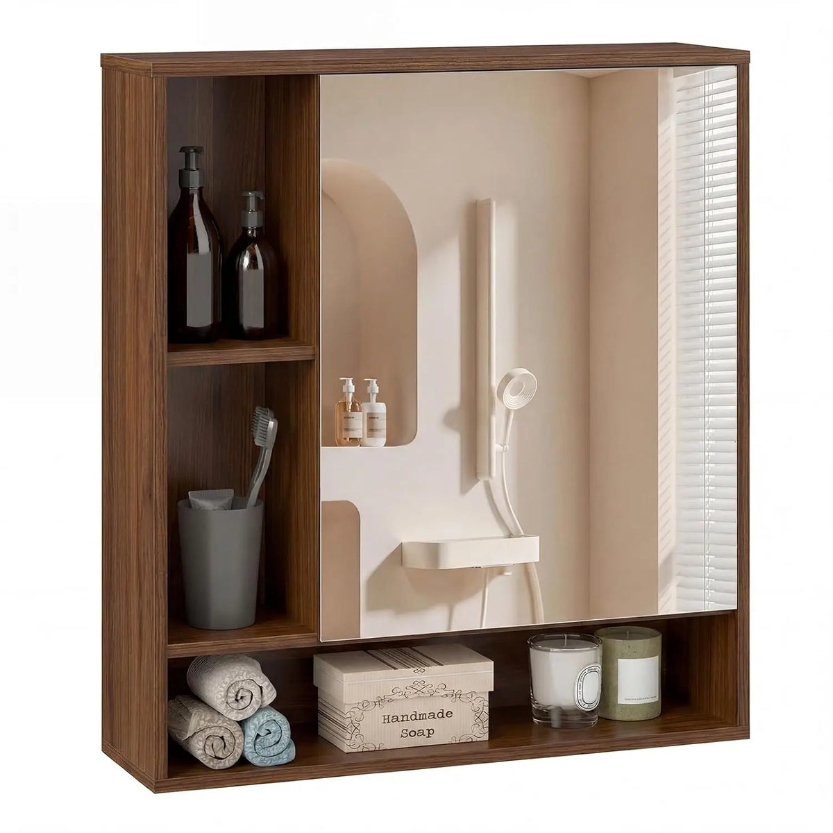 Mirrored Bathroom Wall Cabinet with Open Shelves – alternate view