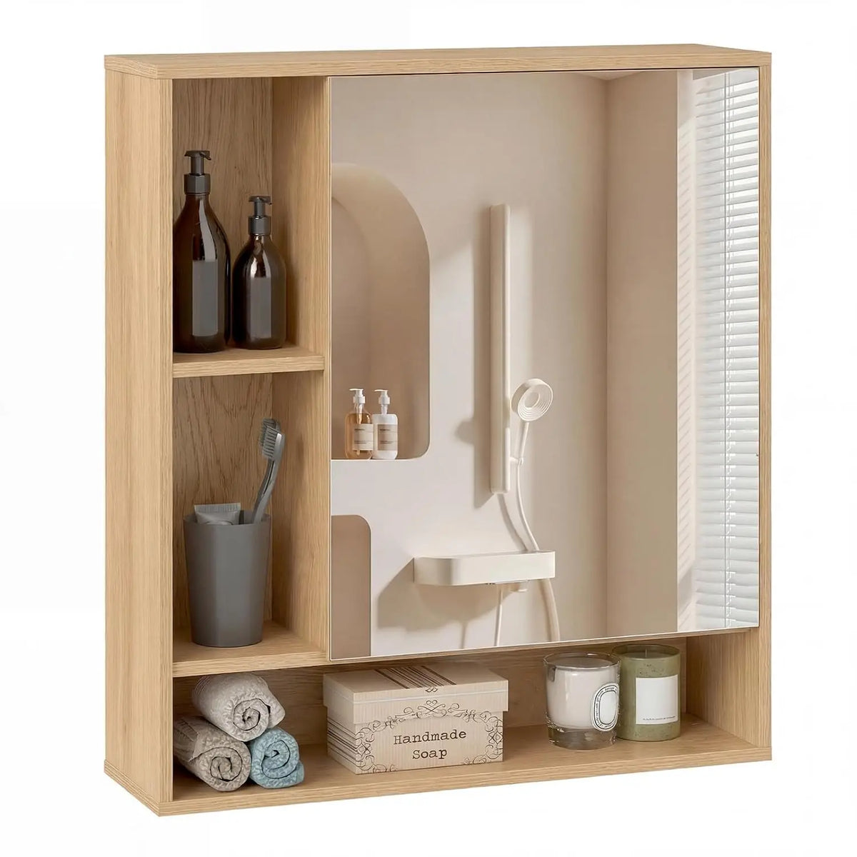 Mirrored Bathroom Wall Cabinet with Open Shelves – alternate view