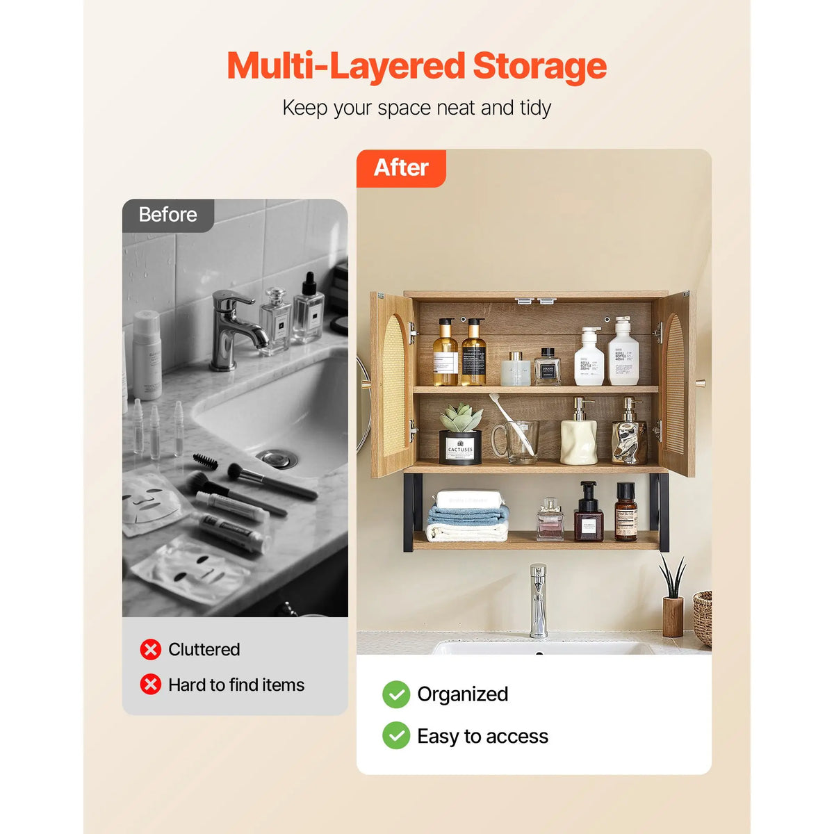 Bathroom Wall Cabinet with 2 Doors & Adjustable Shelf