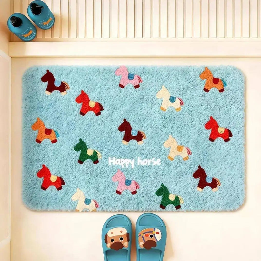 Absorbent Non-Slip Bathroom Floor Mat – red square