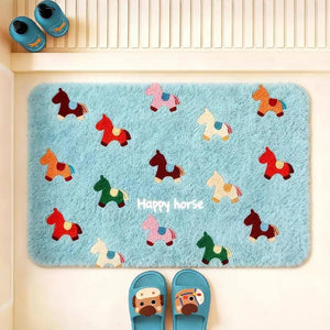 Absorbent Non-Slip Bathroom Floor Mat – red square