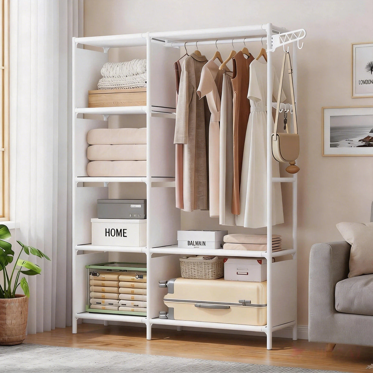 Multi-Tier Clothes and Quilt Storage Rack