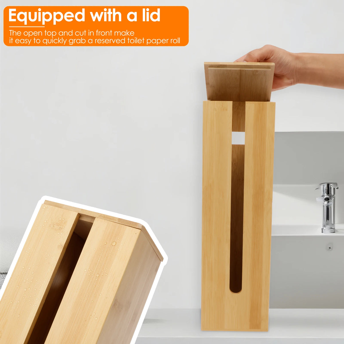 Wooden Toilet Paper Storage Box with Lid – alternate view