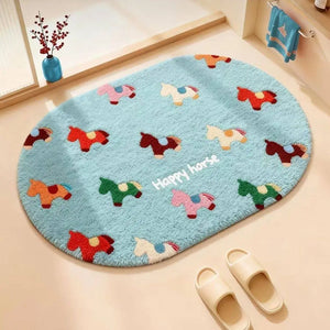 Absorbent Non-Slip Bathroom Floor Mat – blue square