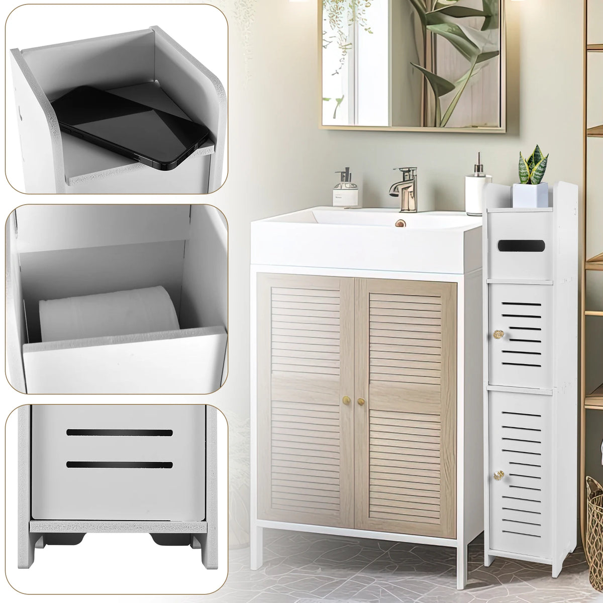 Slim Floor-to-Ceiling Bathroom Storage Cabinet – alternate view