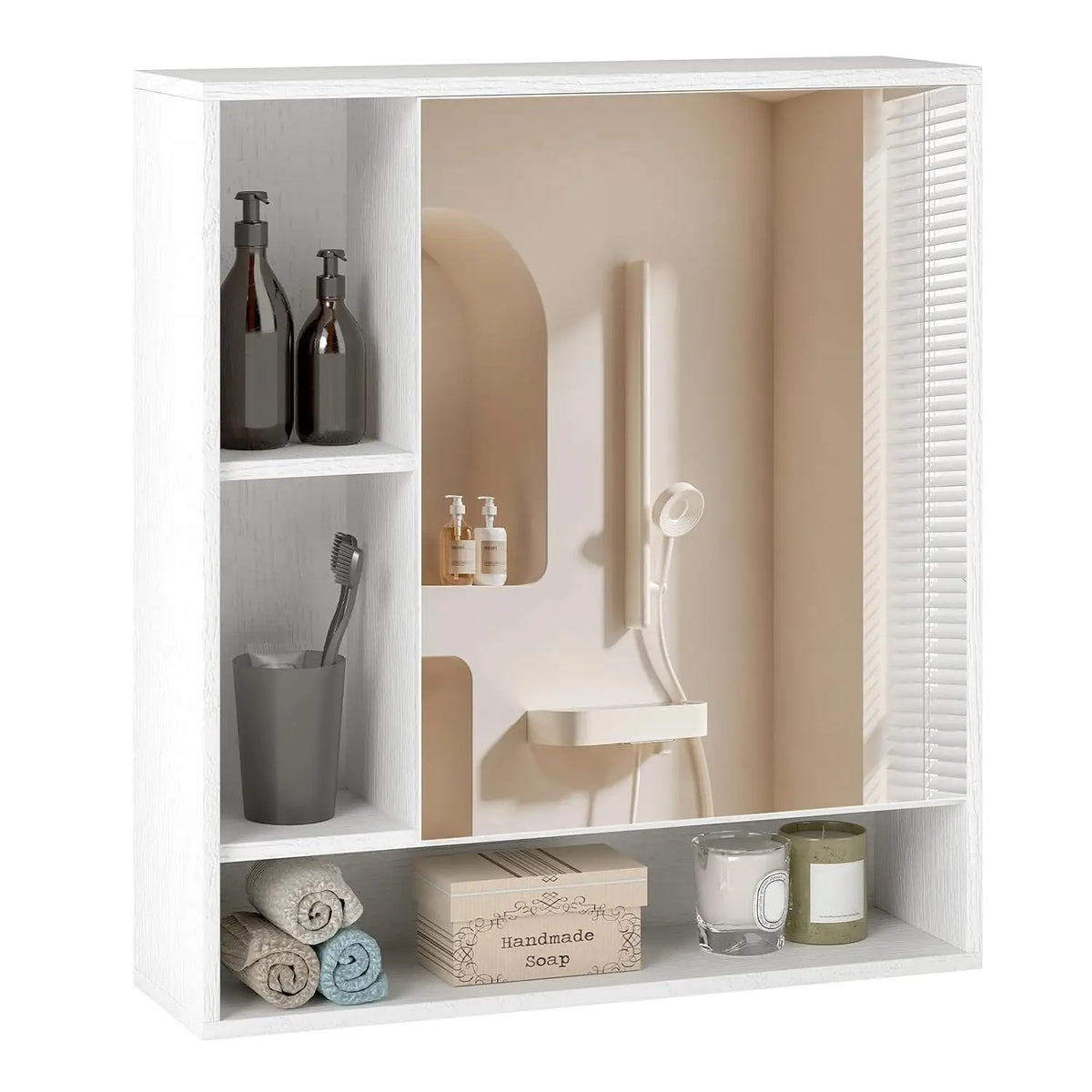 Mirrored Bathroom Wall Cabinet with Open Shelves – alternate view