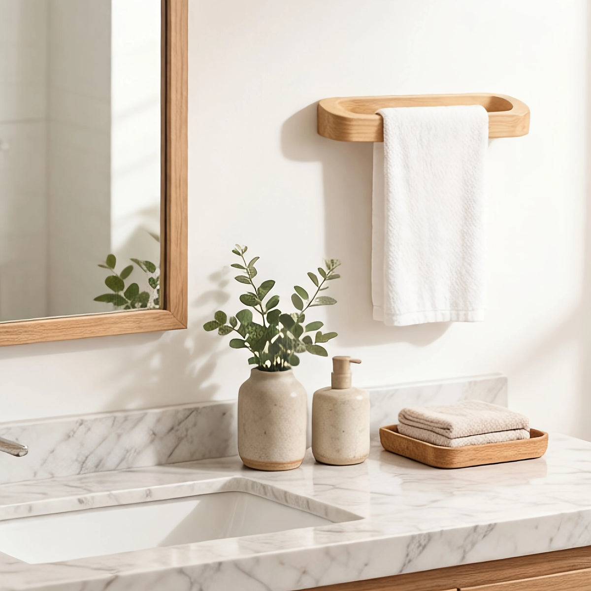 Wall-Mounted Wooden Towel Rack with Shelf – alternate view