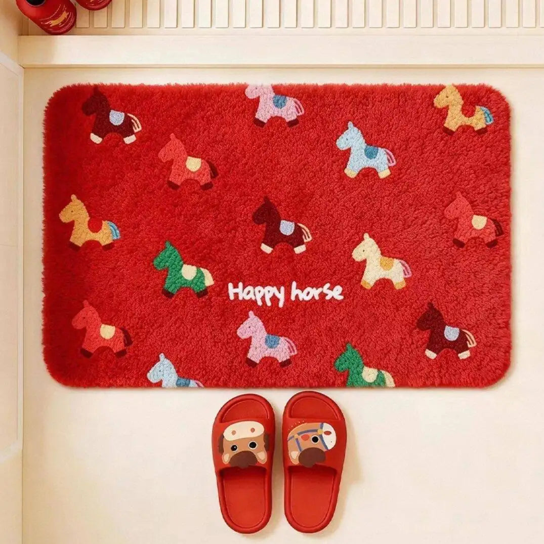 Absorbent Non-Slip Bathroom Floor Mat – red square