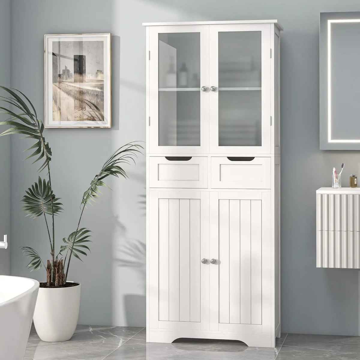 67-Inch Freestanding Bathroom Storage Cabinet – White