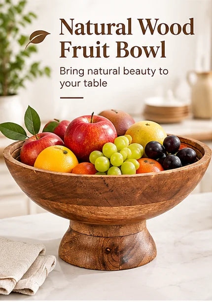 Round Acacia Wood Pedestal Serving Bowl