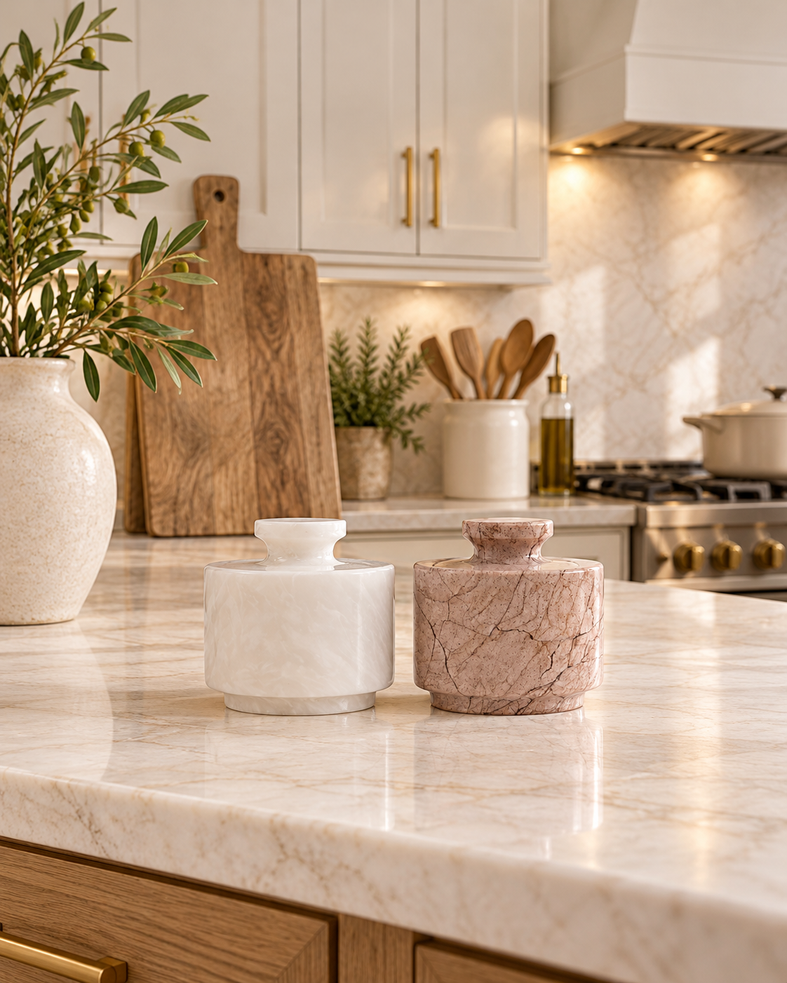 Natural Marble Salt Cellars with Lids – White & Marinara, Set of 2