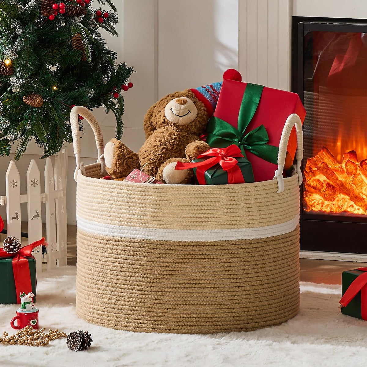 Extra-Large Cotton Rope Blanket Basket with Handles