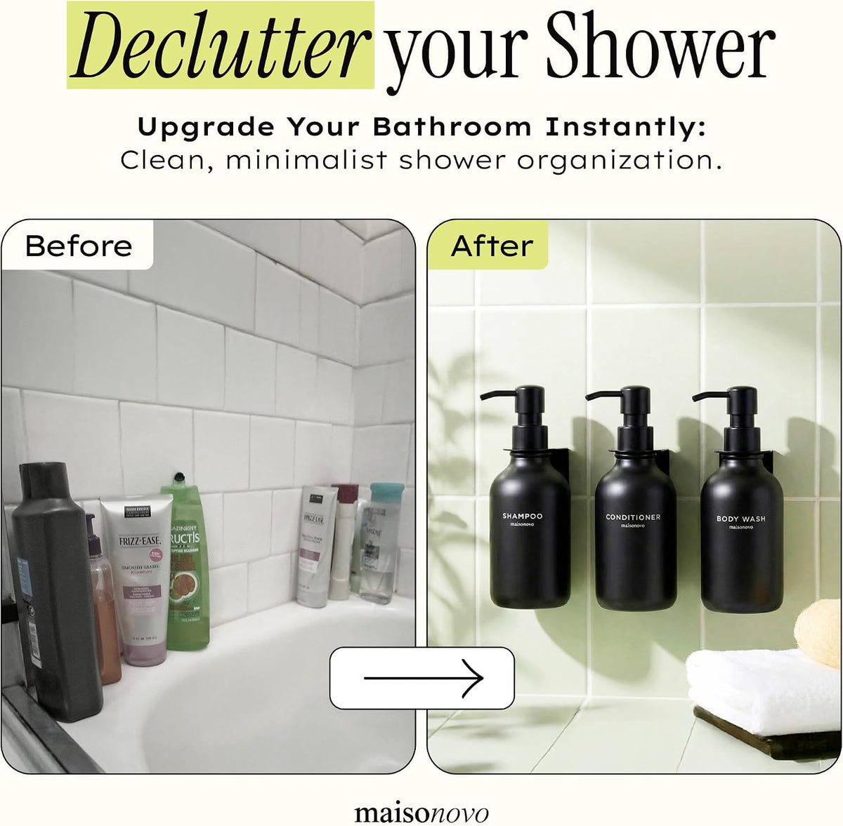 Black Wall-Mounted Shower Dispenser Set – 3 Refillable Bottles