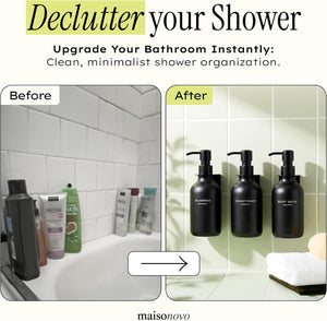 Black Wall-Mounted Shower Dispenser Set – 3 Refillable Bottles