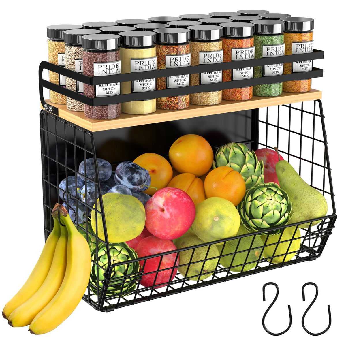 Magnetic Refrigerator Shelf with Wood-Lid Storage Bin – 1 Pack