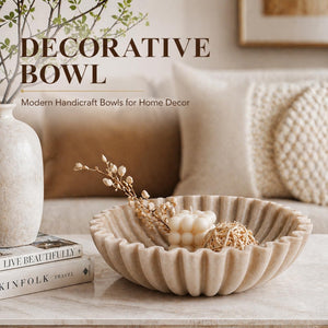 Beige Ruffle Decorative Bowl – 10″ Artificial Stone