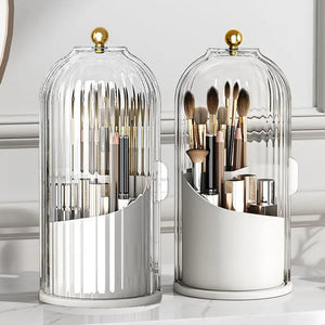 Summerwins Acrylic Rustproof Toothbrush Holder with Cover - 360-Degree Rotation Compact Transparent Door Lid Bathroom Accessories Organizer for Vanity Countertop Storage, 1-Count Rotating Box