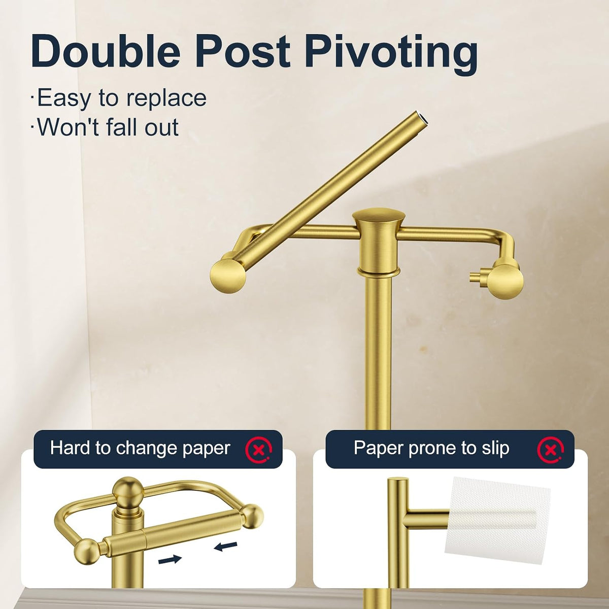 Adjustable Freestanding Toilet Paper Holder – Brushed Gold