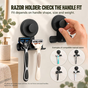 Matte Black Suction Razor Holder – No-Drill Shower Hook