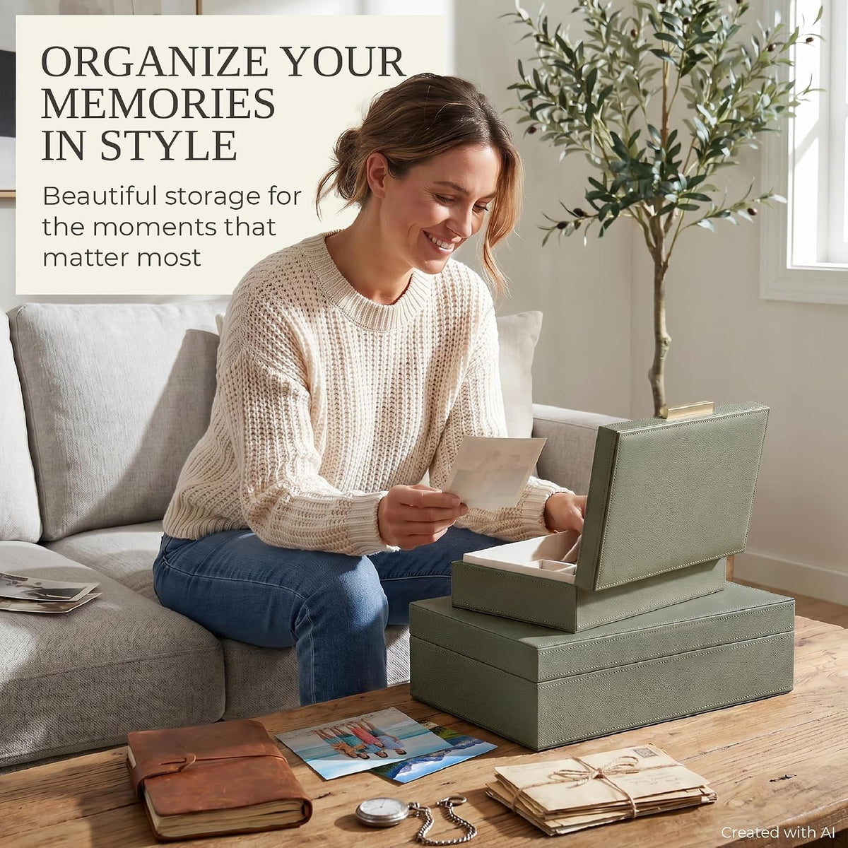 Sage Green Decorative Storage Boxes with Lids – Set of 2