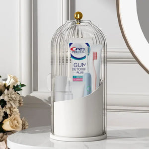 Summerwins Acrylic Rustproof Toothbrush Holder with Cover - 360-Degree Rotation Compact Transparent Door Lid Bathroom Accessories Organizer for Vanity Countertop Storage, 1-Count Rotating Box
