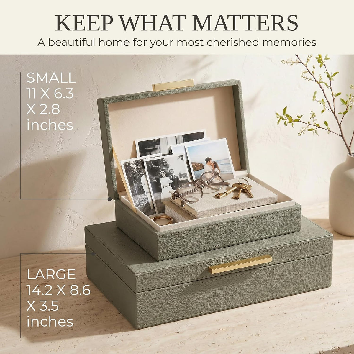 Sage Green Decorative Storage Boxes with Lids – Set of 2