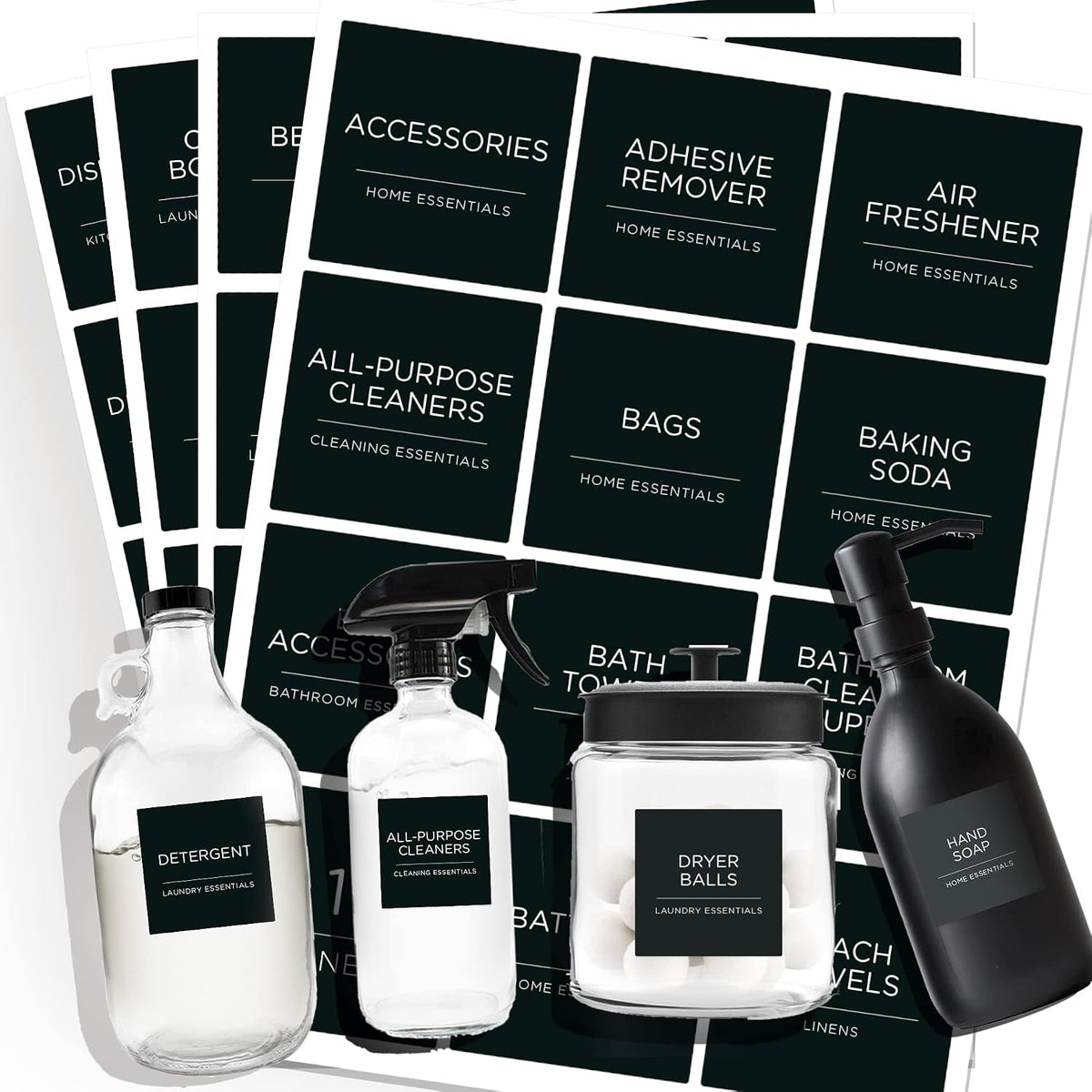 Minimalist Laundry & Home Organization Labels – Black, 144-Pack