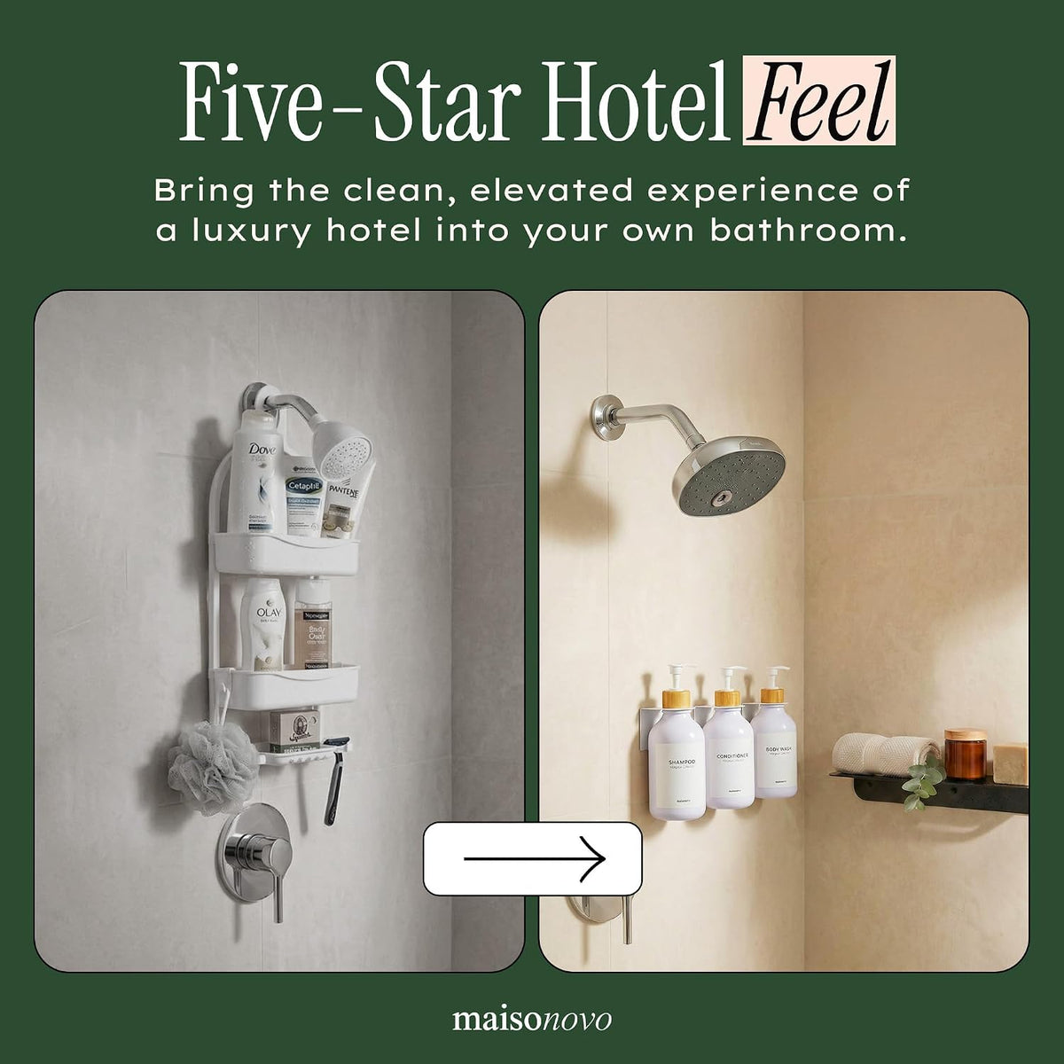 White & Bamboo Shower Dispenser Set – 3 Refillable Bottles